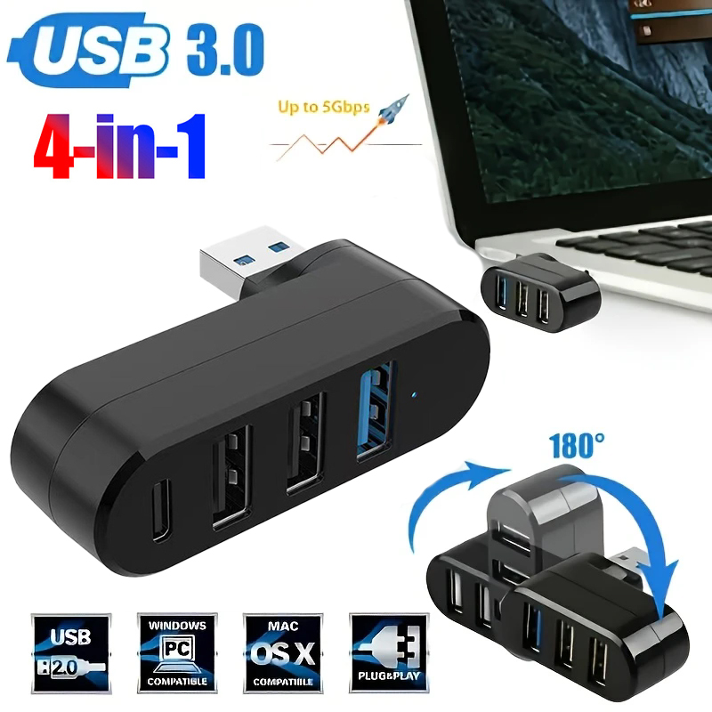 Docking Station Usb C - USB 3.0 Power Adapter 180° Rotatable