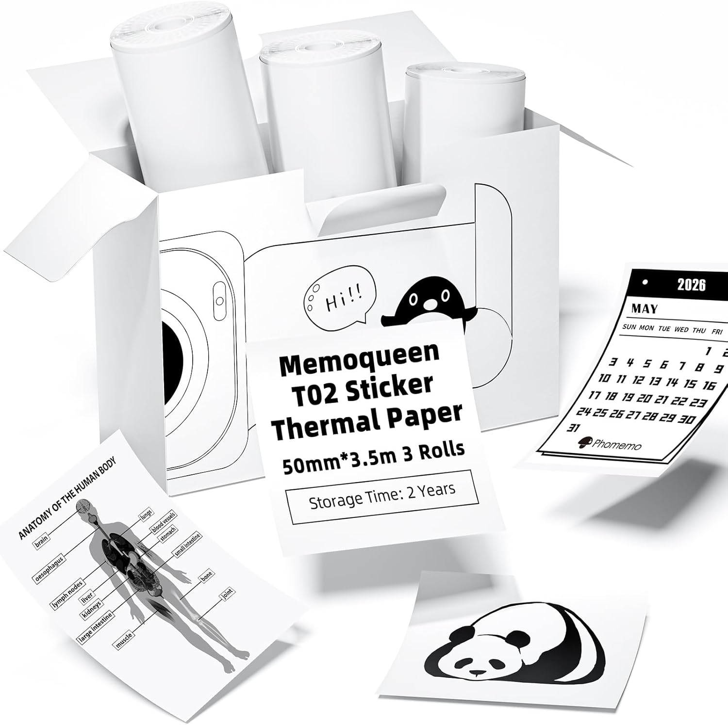 Label Printer Thermal - Thermal Sticker Paper, 50mmx3.5m Rolls for